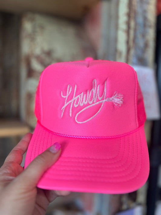 Shipping Dept. Embroidered Howdy with Fringe Rope - Hot Pink Otto Trucker