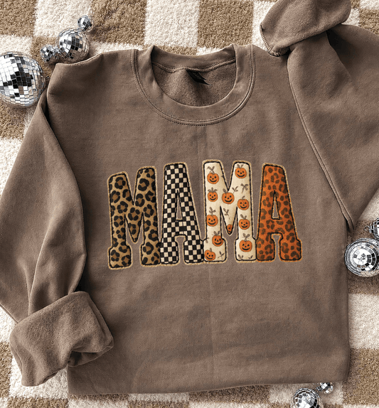 Shipping Dept. Adult SMALL / Mocha Sweatshirt Fall Mama Checkered Pumpkins Name - Sweatshirts & T-Shirts