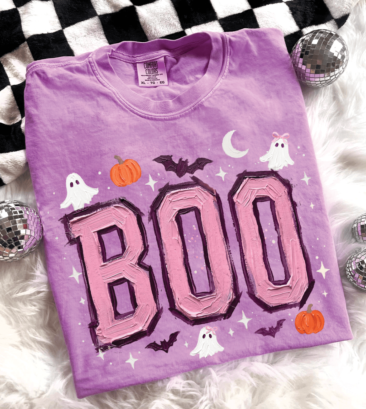 Shipping Dept. SMALL / Comfort Color Tee - Neon Violet Faux Painted Purple Boo Halloween -  Tees and Sweatshirts