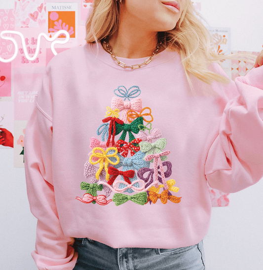 Shipping Dept. Faux Yarn Christmas Tree Bows - Light Pink Sweatshirt