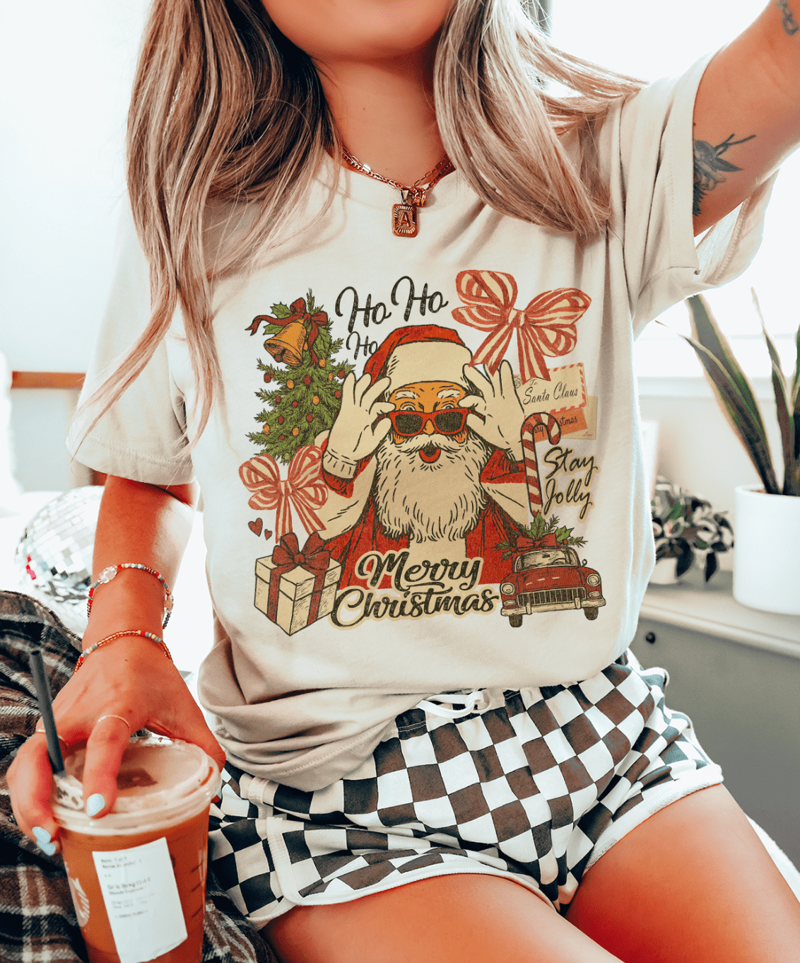 Shipping Dept. SMALL / Cream T-Shirt Funny Christmas Santa Collage