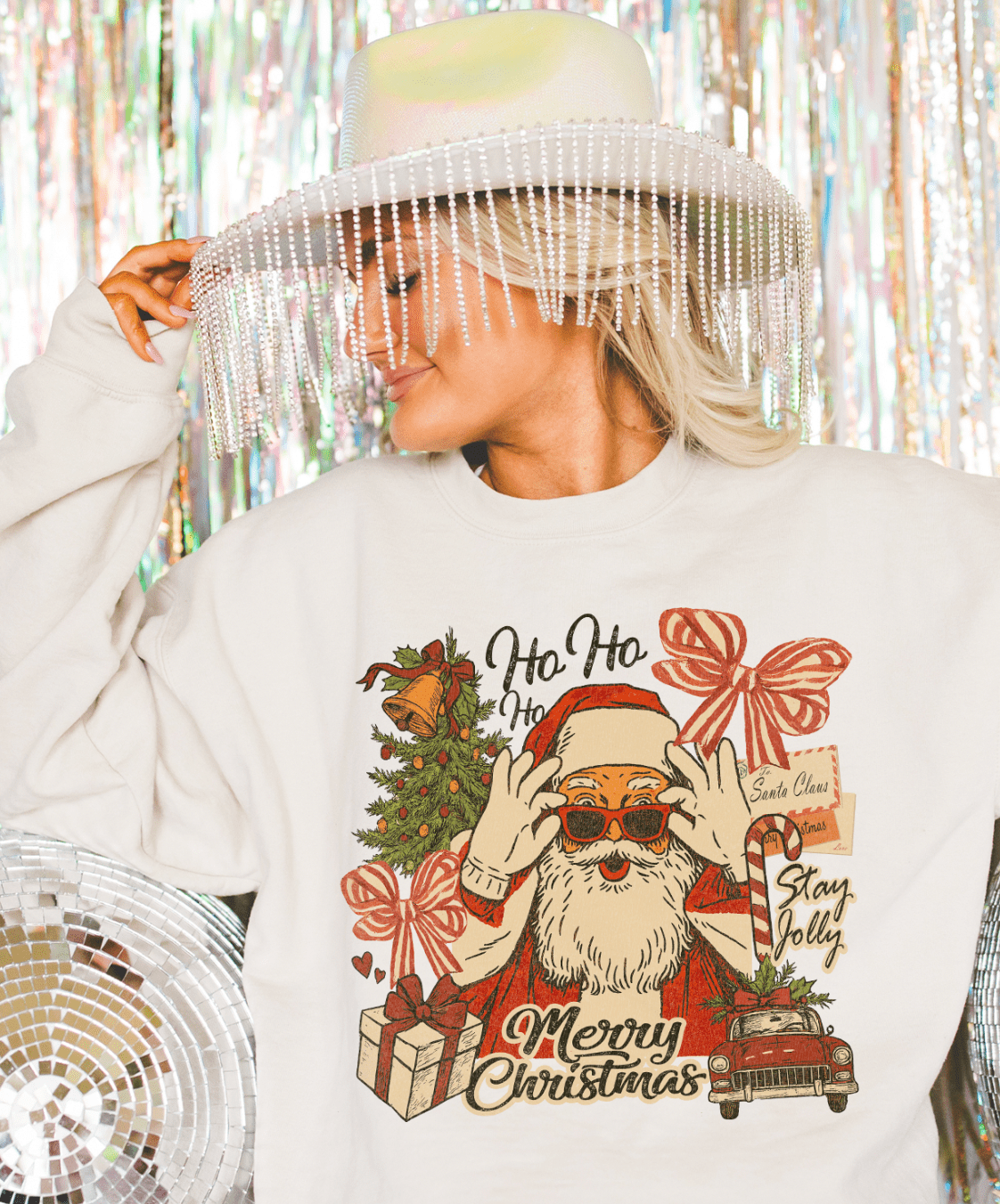 Shipping Dept. SMALL / Cream Sweatshirt Funny Christmas Santa Collage