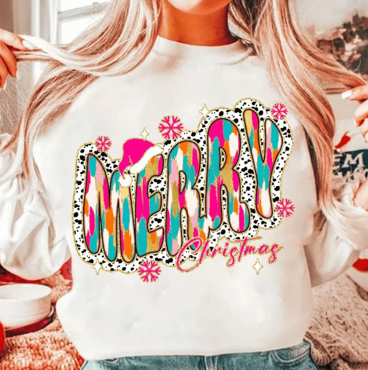 Shipping Dept. Gold Glitter Merry Christmas DTF - Multiple Color options