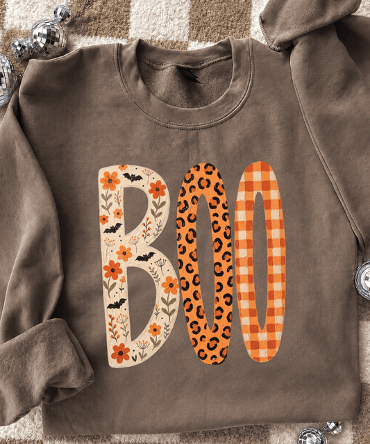 Shipping Dept. Halloween Boo Floral Leopard  - Mocha Sweatshirt