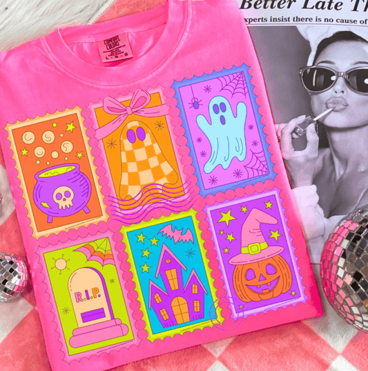 Shipping Dept. Halloween Stamps Collection- Neon Pink Comfort Color Tee