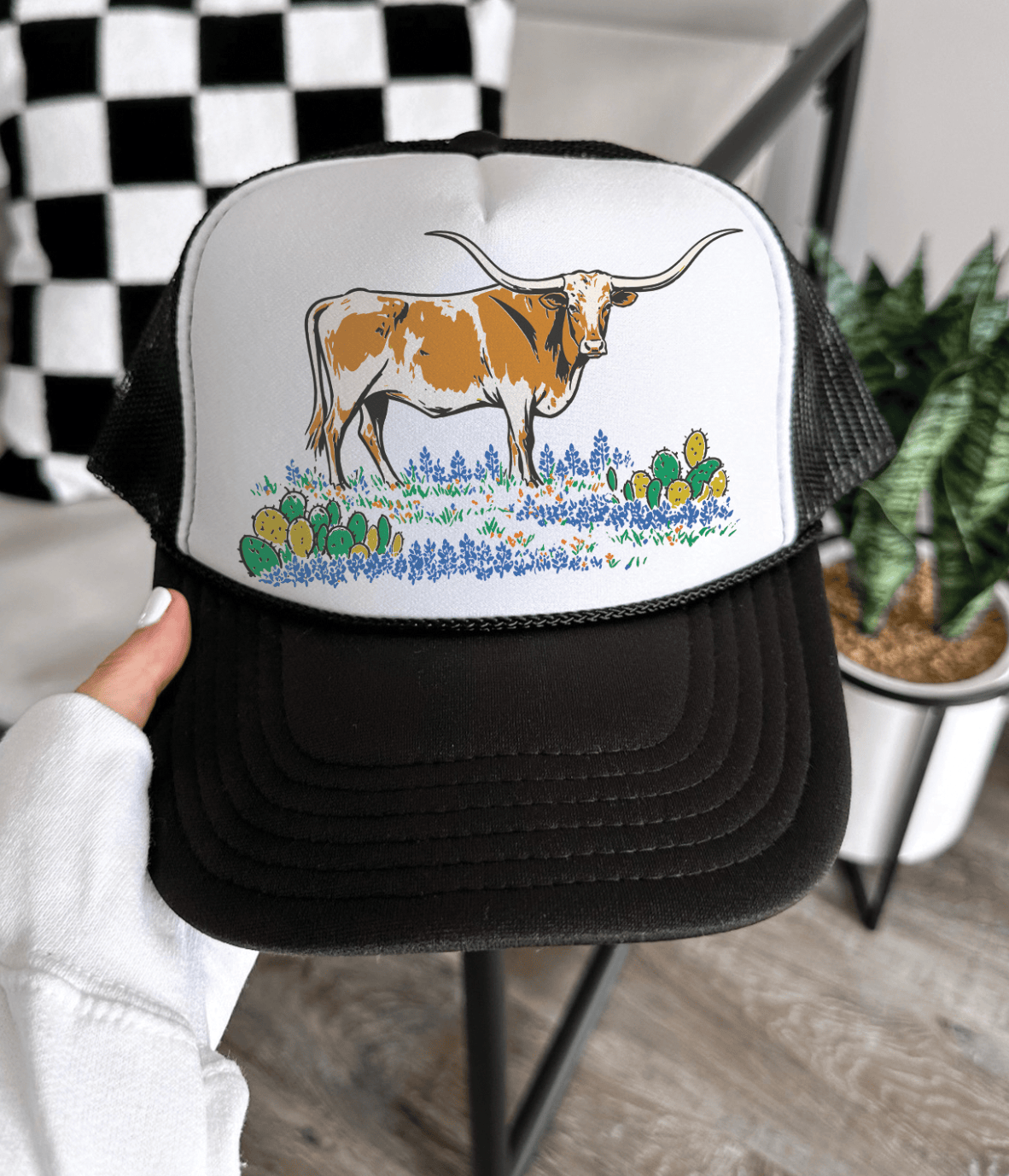 Shipping Dept. Black & White Hill Country Longhorn - Foam Trucker Caps