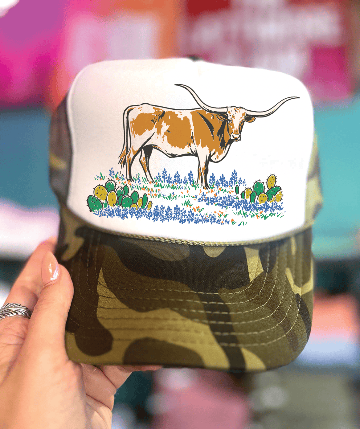 Shipping Dept. Camo & White Hill Country Longhorn - Foam Trucker Caps