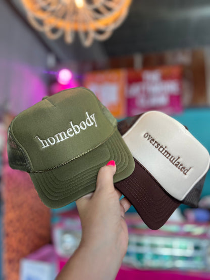 Shipping Dept. Homebody Embroidered Olive Green Otto Foam Mesh Back Trucker Cap