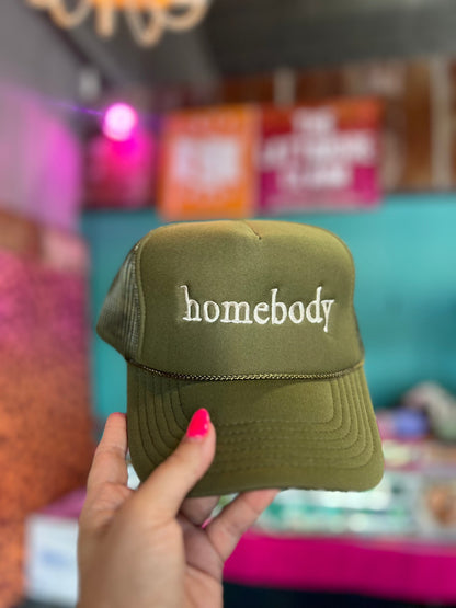 Shipping Dept. Homebody Embroidered Olive Green Otto Foam Mesh Back Trucker Cap