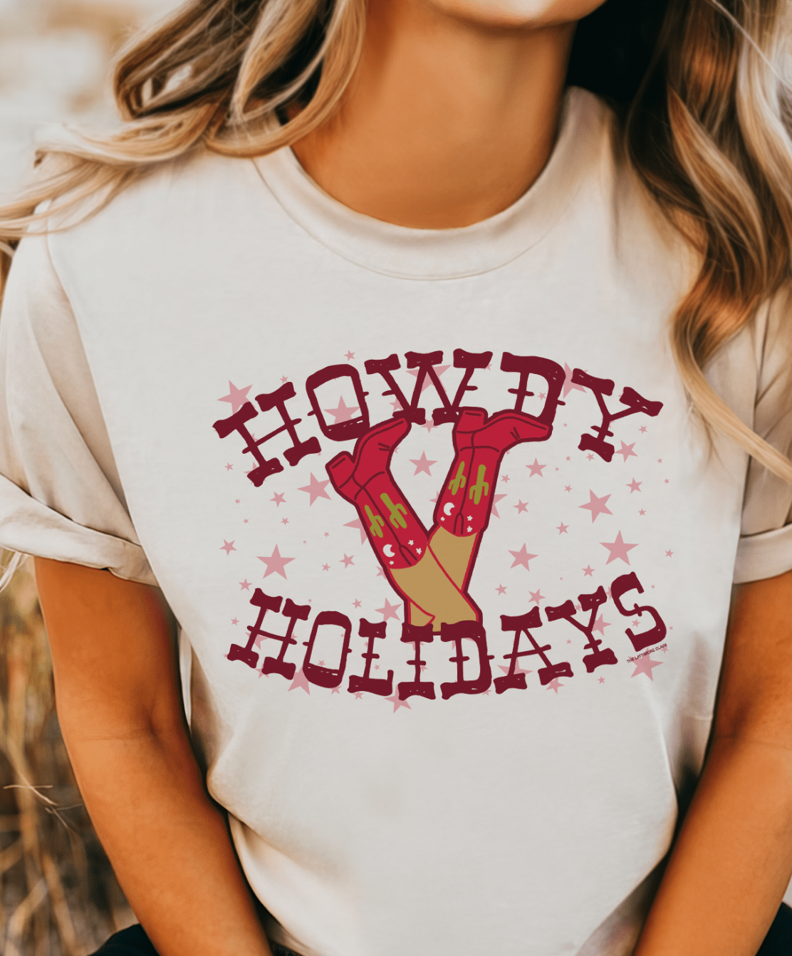 Shipping Dept. SMALL / Cream T-Shirt Howdy Holidays Boots Christmas