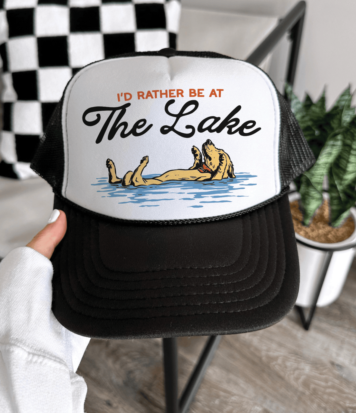 Shipping Dept. Black & White I'd Rather Be At The Lake - Foam Trucker Caps