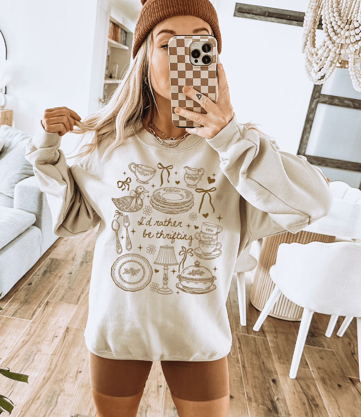 Shipping Dept. Adult SMALL / Cream Sweatshirt I'd Rather Be Thrifting - Tee or Sweatshirt
