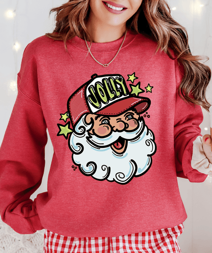 Shipping Dept. SMALL / Heather Red Sweatshirt Jolly Santa Trucker