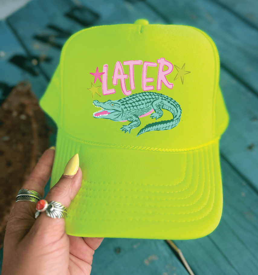 Shipping Dept. Neon Green Later Gator Hand Drawn -  Foam Otto Trucker (Multiple Color Options)