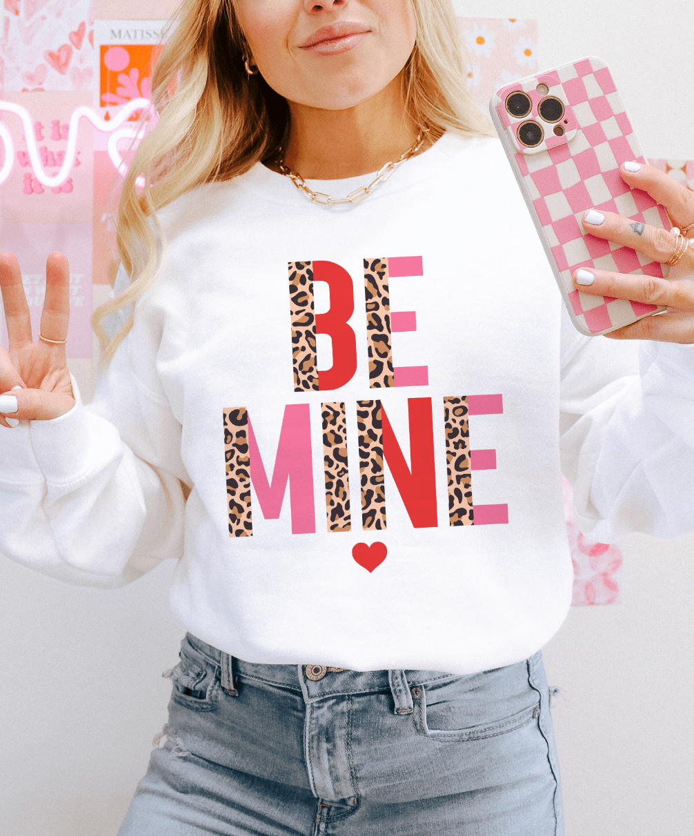 MISSMUDPIE Small / White Sweatshirt Leopard Be Mine Valentine - Multiple color options in Tee or Sweatshirt