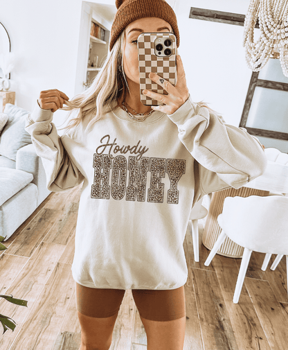 Shipping Dept. Adult SMALL / Cream Sweatshirt Leopard Howdy Honey - Tee or Sweatshirt