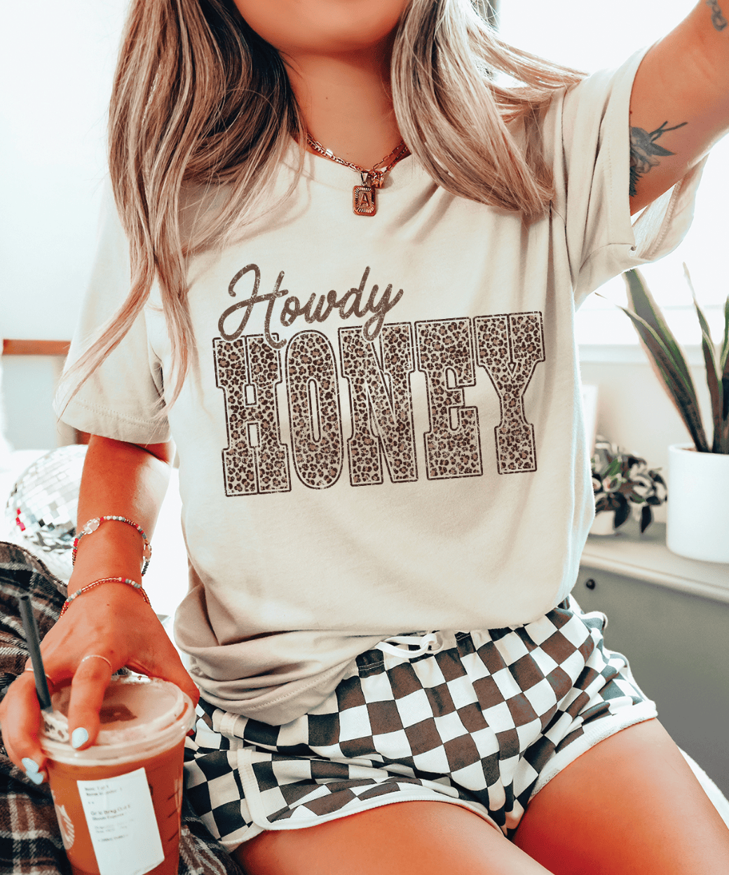 Shipping Dept. Adult SMALL / Cream Tshirt Leopard Howdy Honey - Tee or Sweatshirt