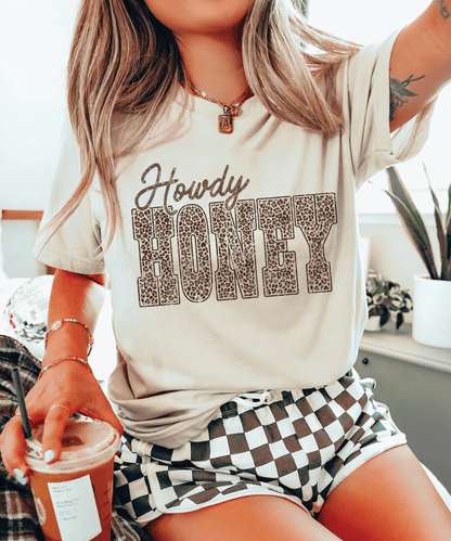 Shipping Dept. Adult SMALL / Cream Tshirt Leopard Howdy Honey - Tee or Sweatshirt