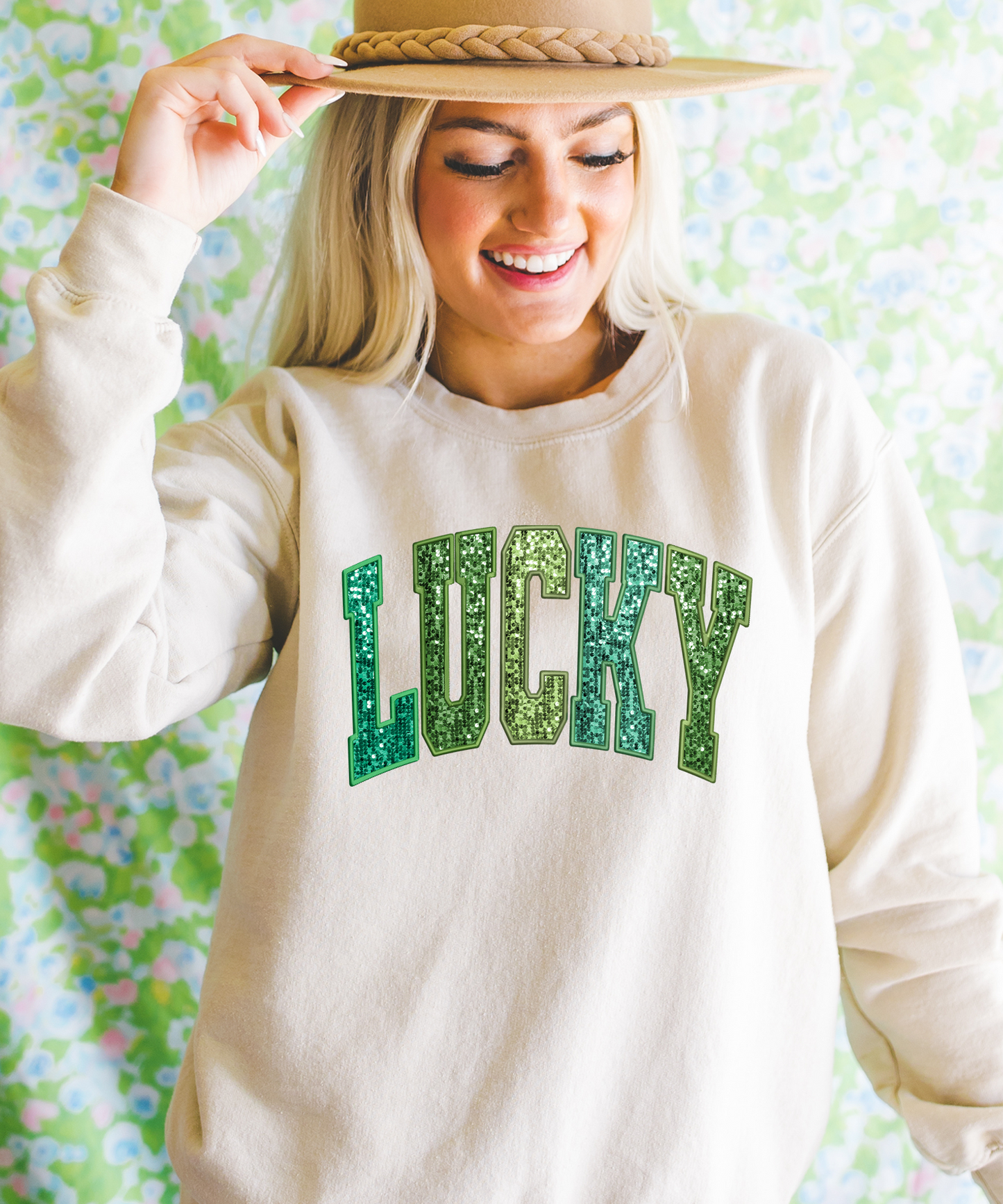 Sequin Lucky - Cream Sweatshirt