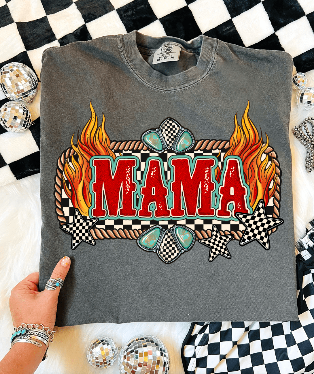 Shipping Dept. Small / Pepper - Comfort Color Tee Mama Turquoise Fire - Multiple Options