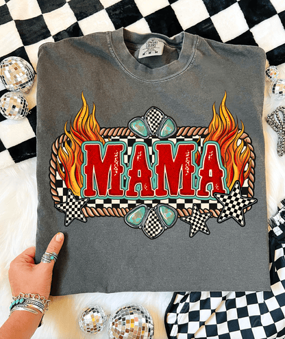 Shipping Dept. Small / Pepper - Comfort Color Tee Mama Turquoise Fire - Multiple Options