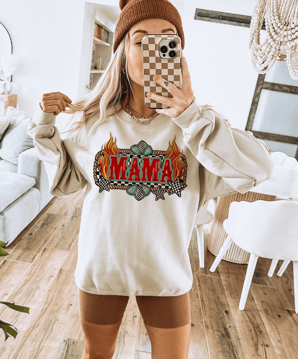 Shipping Dept. Small / Cream - Sweatshirt Mama Turquoise Fire - Multiple Options