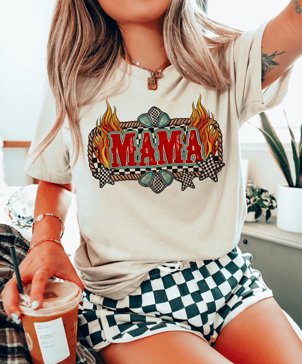Shipping Dept. Small / Cream - Tee Mama Turquoise Fire - Multiple Options