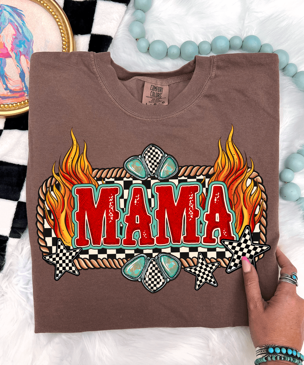 Shipping Dept. Small / Espresso - Comfort Color Tee Mama Turquoise Fire - Multiple Options