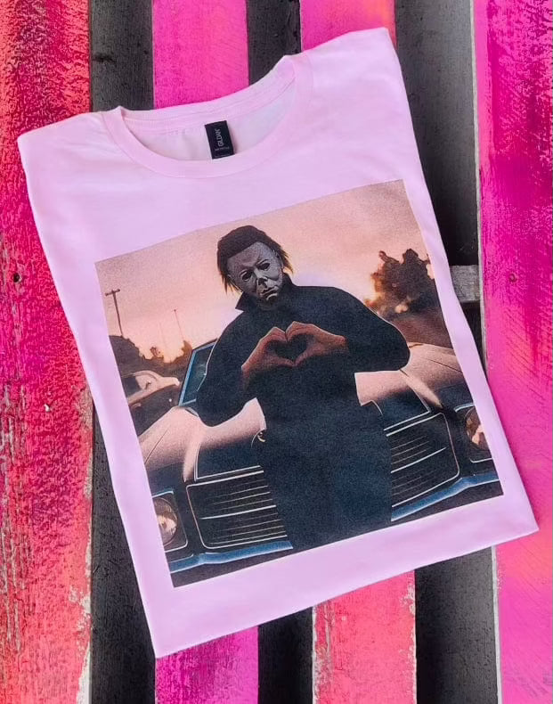 Shipping Dept. Michael Meyers Halloween Heart Hands  - Pink Tee or Sweatshirt SALE PRICE