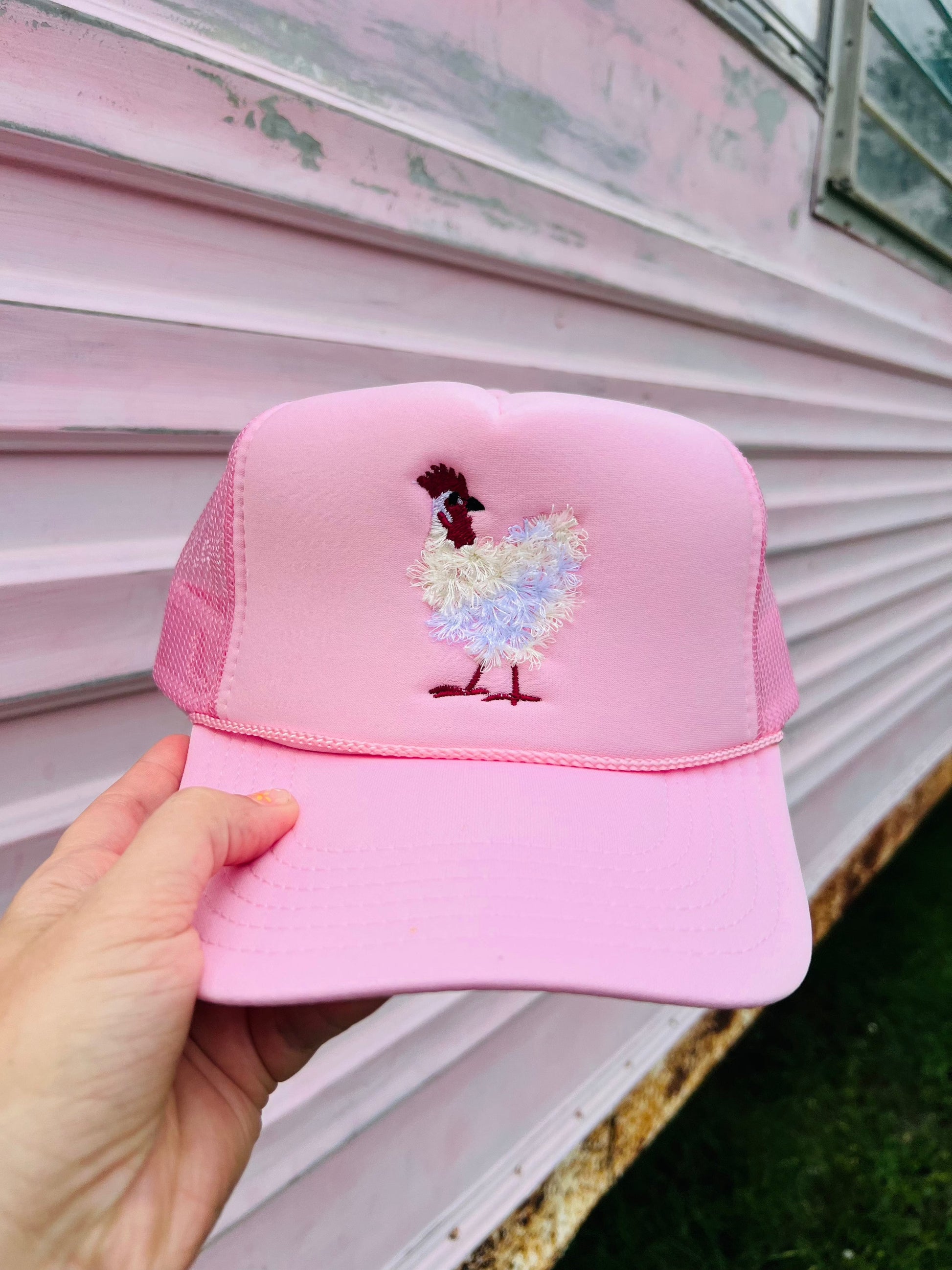 Shipping Dept. Mother Clucker Fluffy Chicken Embroidered Baby Pink Otto Hat