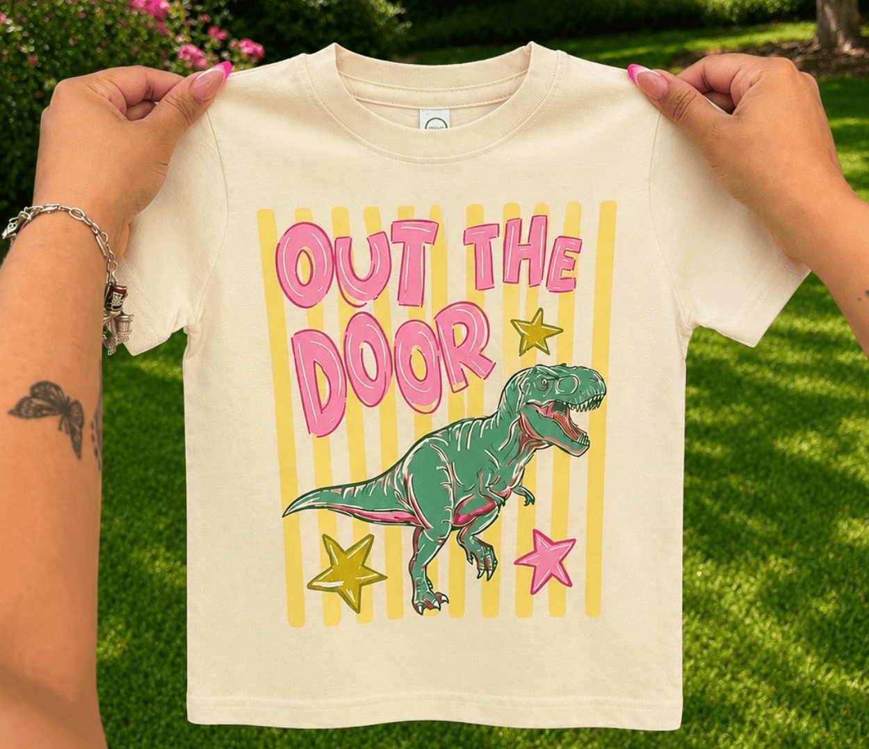 Shipping Dept. Youth Small / Cream Out The Door Dinosaur - Childrens Grahpc Tees
