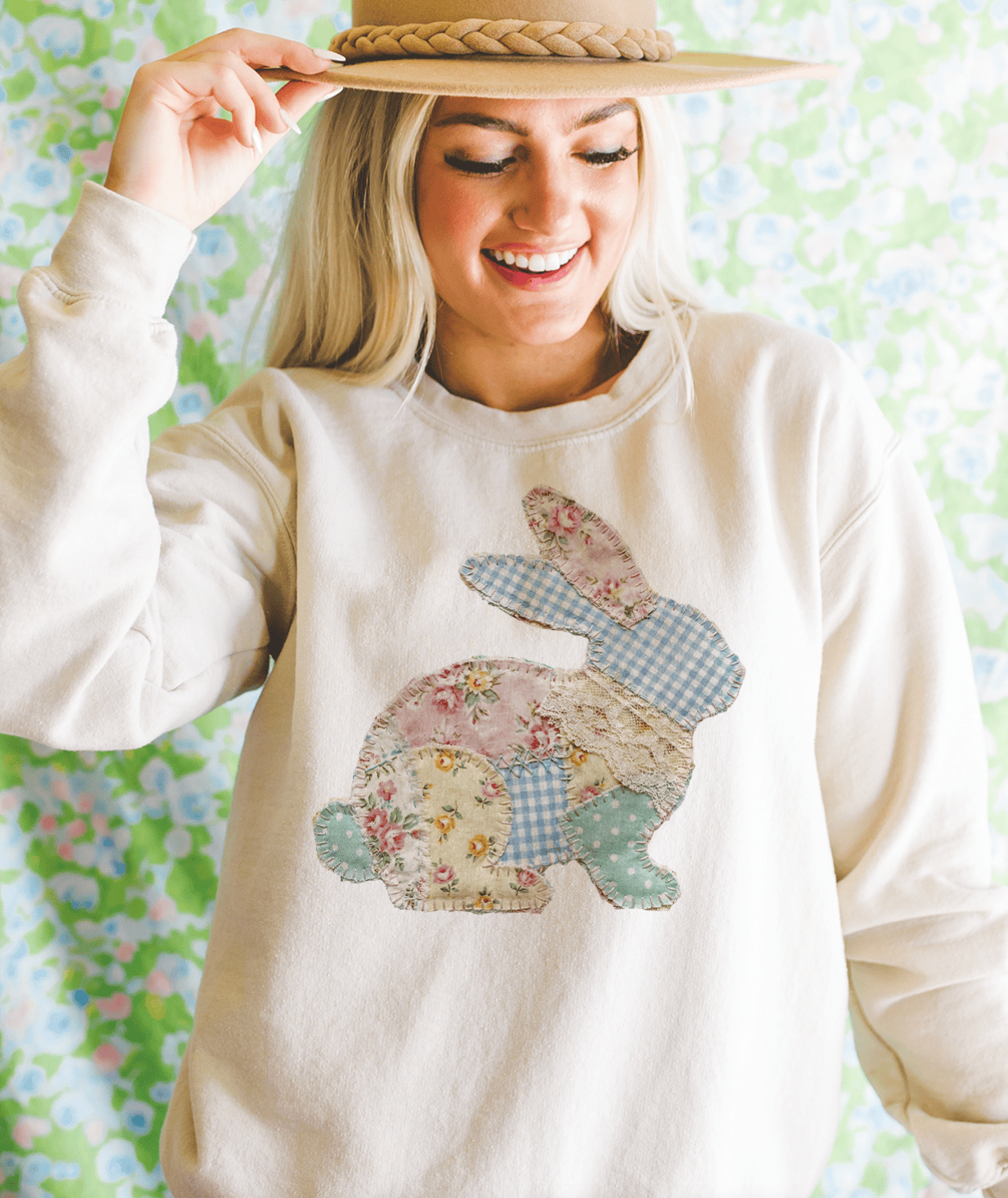 MISSMUDPIE Small / Cream Sweatshirt Patchwork Easter Bunny - Multiple Color Options
