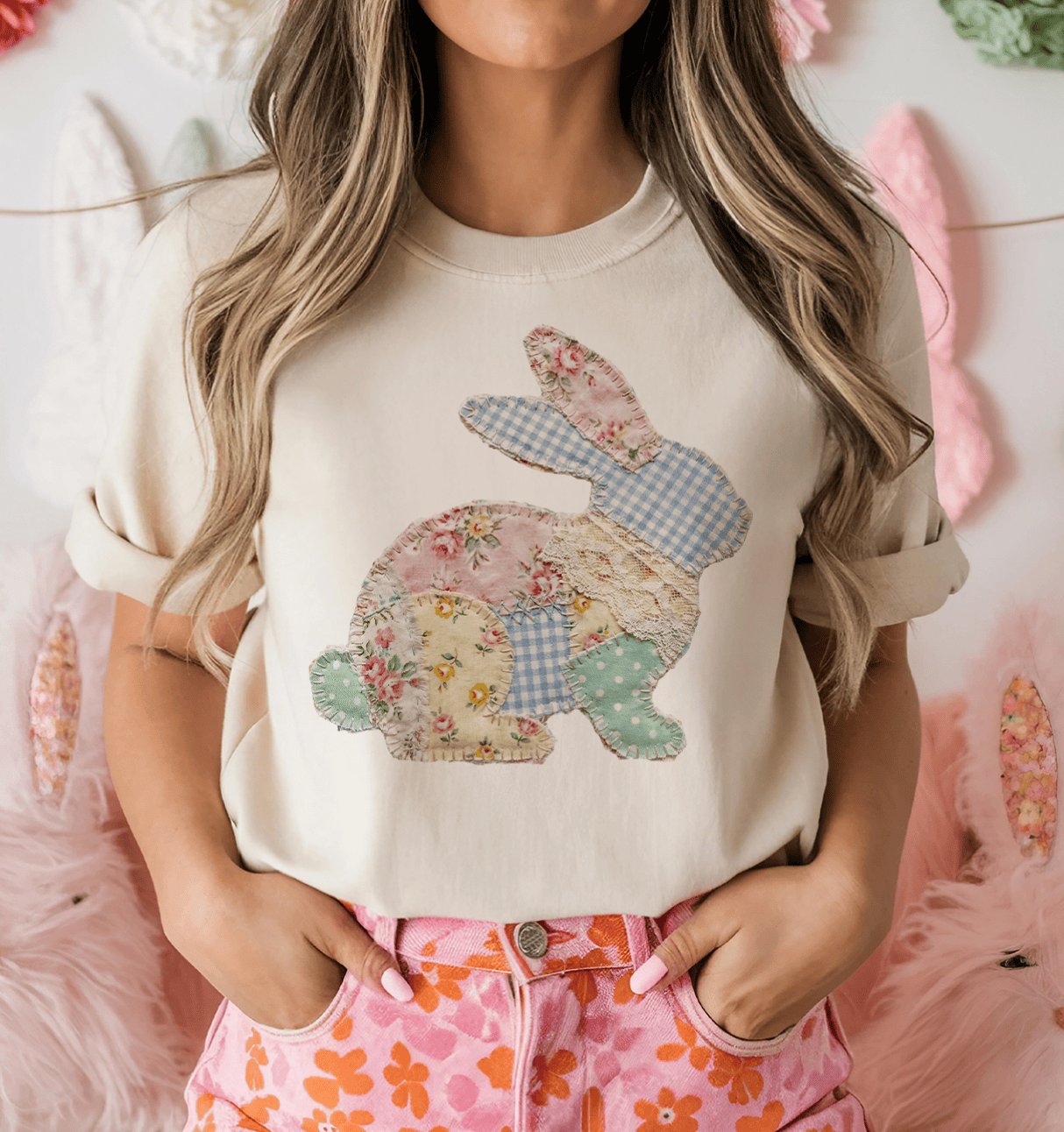 MISSMUDPIE Small / Cream T-Shirt Patchwork Easter Bunny - Multiple Color Options
