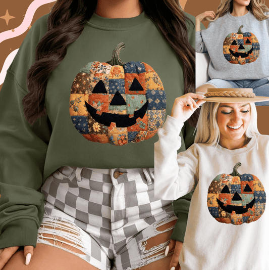 Shipping Dept. Patchwork Pumpkin Tees and Sweatshirts