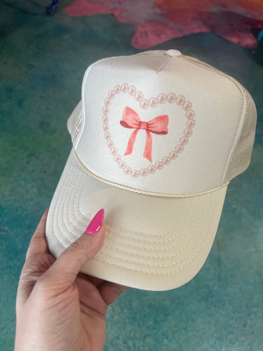 Shipping Dept. Pearl Heart Bow Coquette - Foam Trucker Cap - Multiple color options