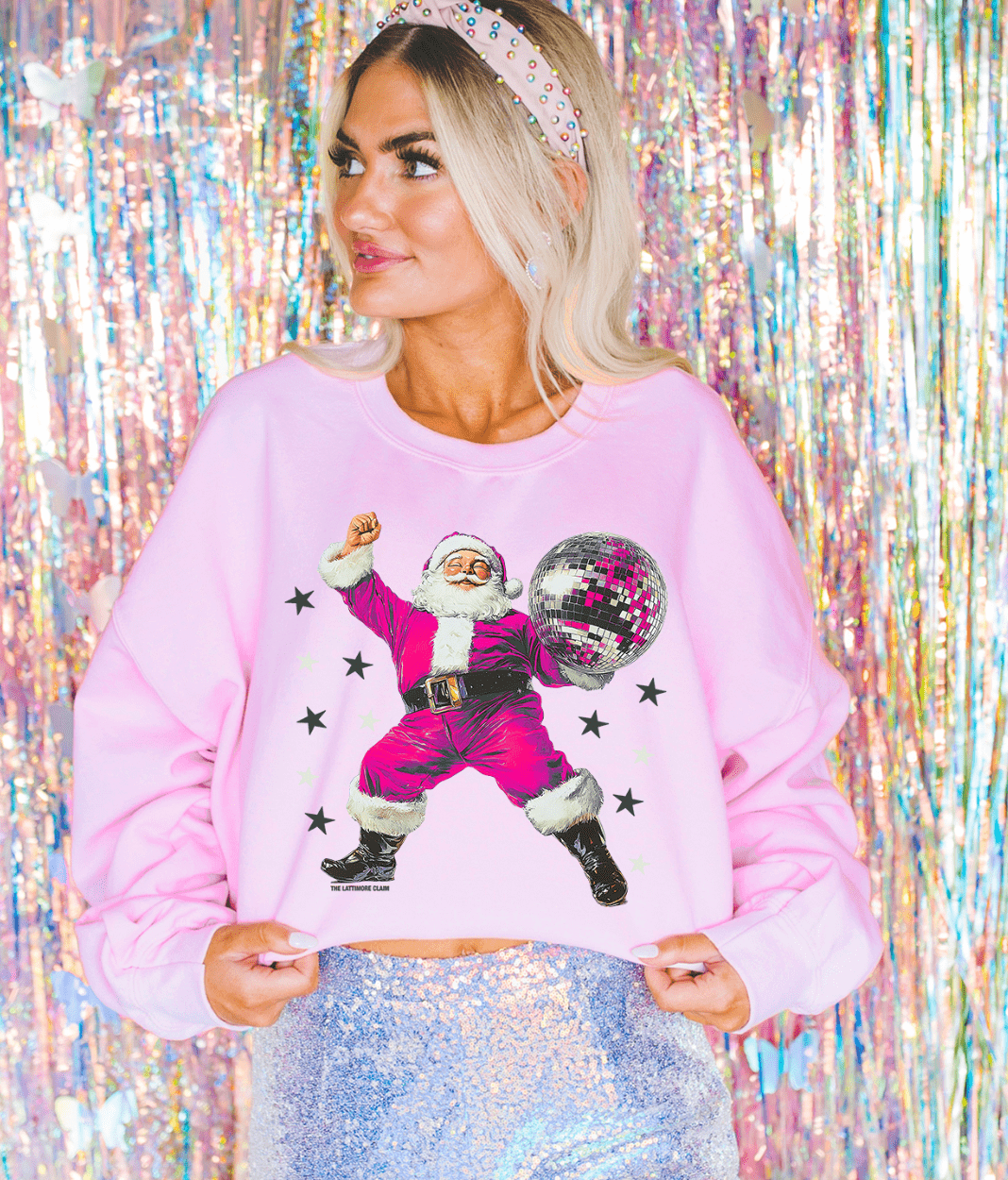 Shipping Dept. SMALL / Pink Sweatshirt Pink Disco Dancing Santa