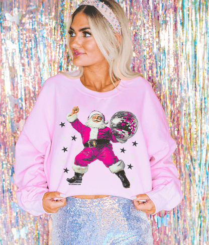 Shipping Dept. SMALL / Pink Sweatshirt Pink Disco Dancing Santa