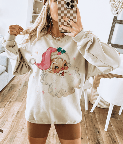 Shipping Dept. SMALL / Cream Sweatshirt Pink Santa Sparkles Tees and Sweatshirts