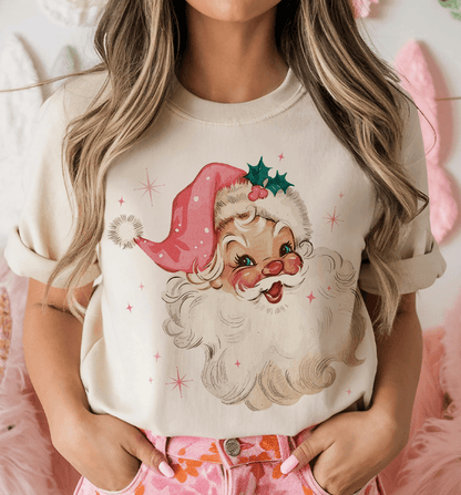 Shipping Dept. SMALL / Cream T-Shirt Pink Santa Sparkles Tees and Sweatshirts