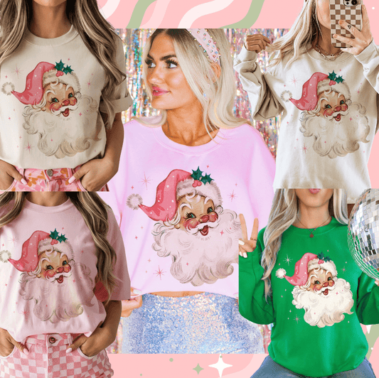 Shipping Dept. Pink Santa Sparkles Tees and Sweatshirts