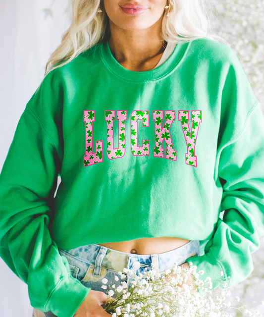 Pink Lucky Shamrocks - Green Sweatshirt