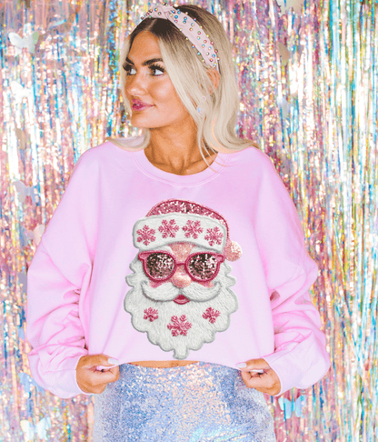 Shipping Dept. SMALL / Light PInk Sweatshirt Pretty Pink Faux Sequin Santa