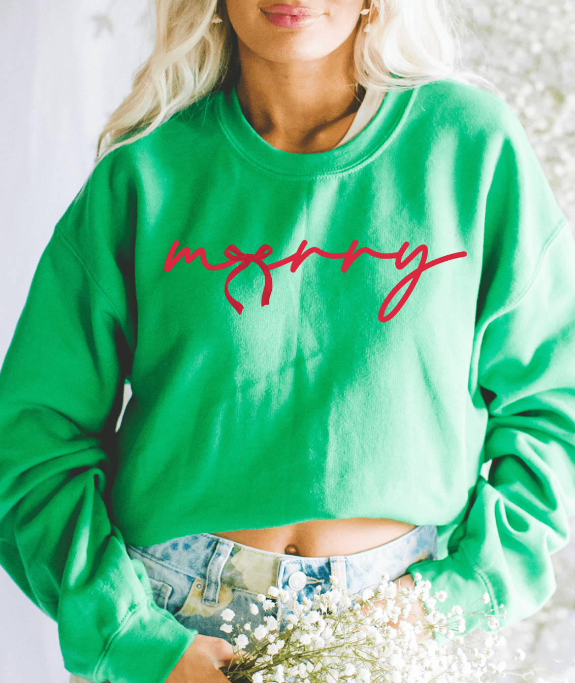 Shipping Dept. SMALL / Irish Green Sweatshirt Red Merry Bow - Multiple Color Options