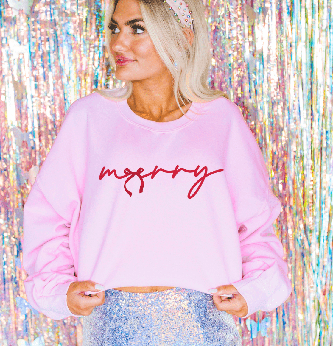 Shipping Dept. SMALL / Pink Sweatshirt Red Merry Bow - Multiple Color Options