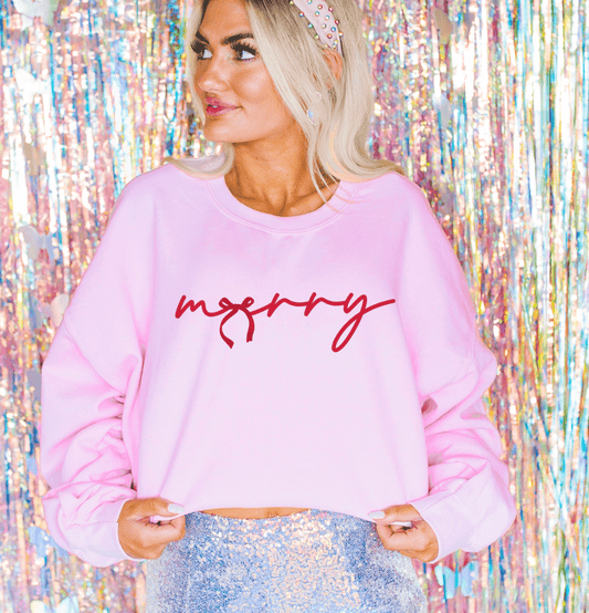 Shipping Dept. SMALL / Pink Sweatshirt Red Merry Bow - Multiple Color Options