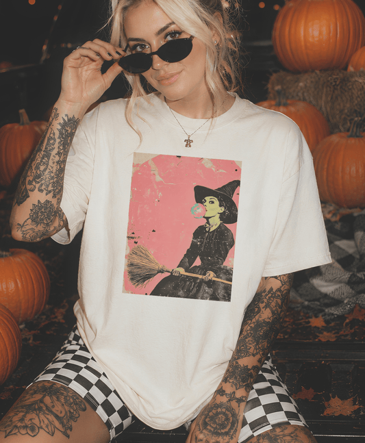 Shipping Dept. SMALL / Cream T-Shirt Resting Witch Face Disco Pop Halloween - Cream Tees and Sweatshirts