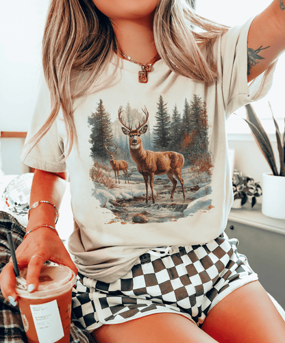 Shipping Dept. Retro Deer Scene - Cream - Sweatshirts & T-Shirts