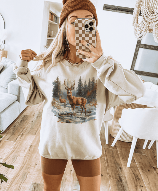 Shipping Dept. Retro Deer Scene - Cream - Sweatshirts & T-Shirts