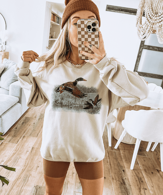 Shipping Dept. Adult SMALL / Cream Sweatshirt Retro Duck Scene - Cream - Sweatshirts & T-Shirts