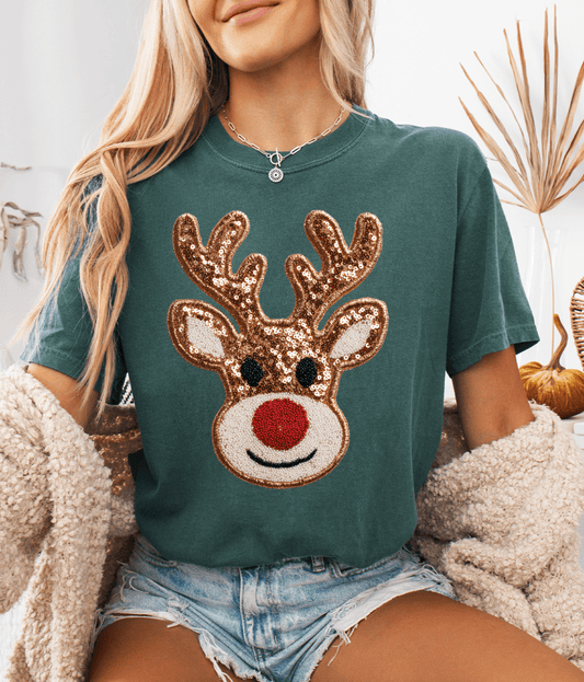 Shipping Dept. Rudolph Red Nose Faux Sequin Reindeer
